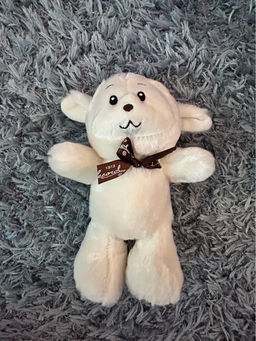 Laura Secord White Plush Lamb with Brown Ribbon